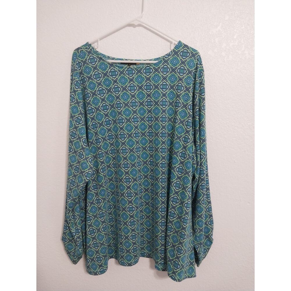 Ambernoon ll Womens Plus Size 4X Green Yellow Black Long Sleeve Blouse Polyester